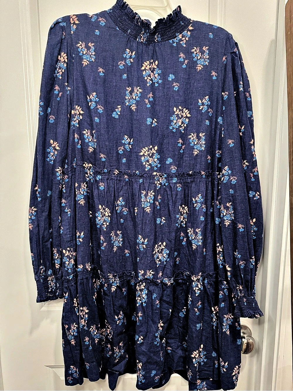 Free People Floral Mini Dress in Blue & Pink Large